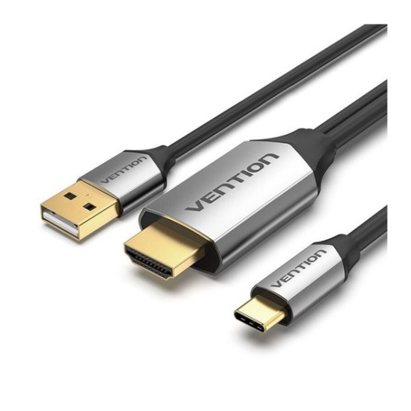 Vention Type-C to HDMI Cable with USB Power Supply 1M Black Metal Type (CGTBF)